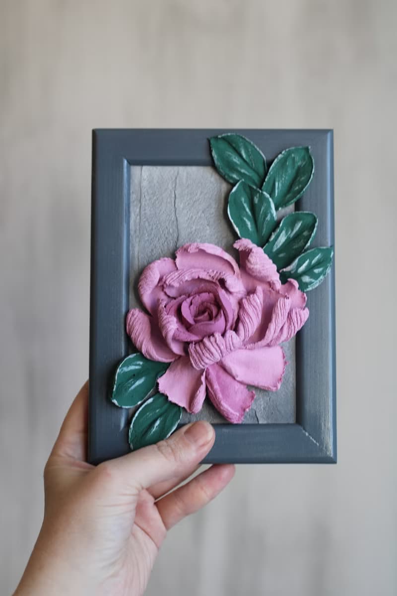Rose 3d painting, textured decor, miniature floral painting, original wall art