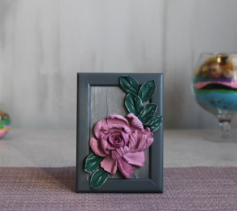 Rose 3d painting, textured decor, miniature floral painting, original wall art