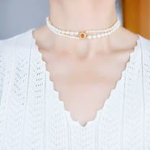 オリジナル ２way サンストーンとバロックパールの2連チョーカーネックレス 6月誕生石