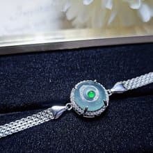 |夢幻藍釦|A貨翡翠冰玻藍起膠平安釦11mm純銀鍍18k編織款手鏈