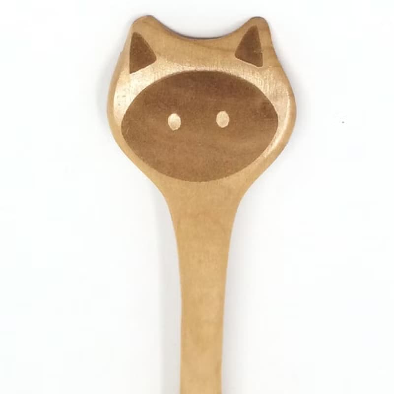 【SPICE】日本 PETIT'S MAMAN 兒童 天然木頭叉子&湯匙套組-貓咪