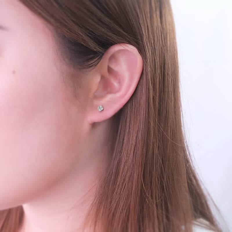 點點冰晶 方形小鑽 925純銀 針式耳環