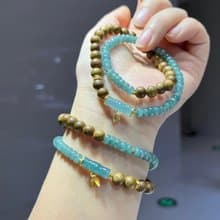 天然A貨藍水翡翠算盤珠雙圈手鏈搭配沉香 翡翠竹節  節節高昇