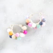 SV925SF mix Agate wrapped hoop pierced earrings / clip on ea