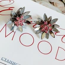 vintage jewelry  古董立體萊茵小花夾式耳環
