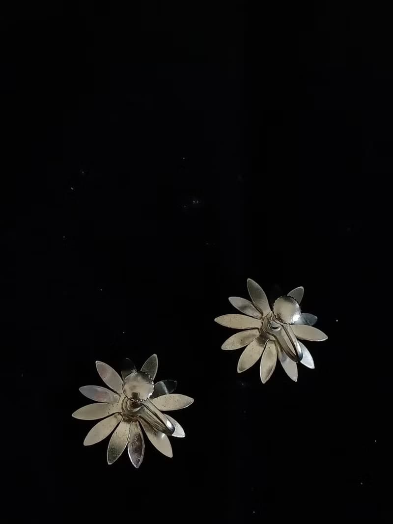 vintage jewelry  古董立體萊茵小花夾式耳環