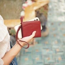 Anna (Wine red): Mini wallet, short wallet, cow leather, Bifold Zipper wallet