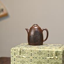秦權 全手工 容量250cc/原礦紫泥壺形似柱上部收斂圓形截蓋