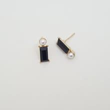 Rectangle black Cubic Zirconia pearl Earrings,pearl Stud Earrings