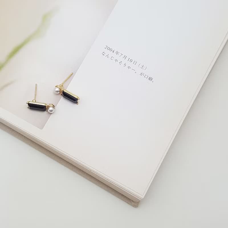 Rectangle black Cubic Zirconia pearl Earrings,pearl Stud Earrings
