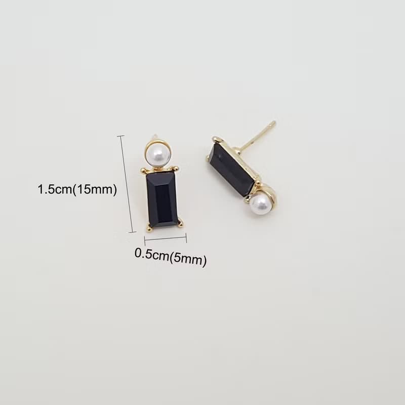 Rectangle black Cubic Zirconia pearl Earrings,pearl Stud Earrings