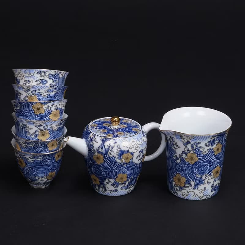 陶瓷青花瓷 茶具組│1壺1海6杯│星月浪花│畢業禮物