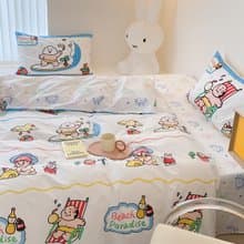 100%棉 卡通可愛少女感沙灘老伯寢具床單四件套