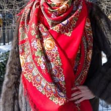 Pavlovo Posad Russian Shawl 100% Wool Scarf 146x146 cm Wrap Silk Fringe 1121-3