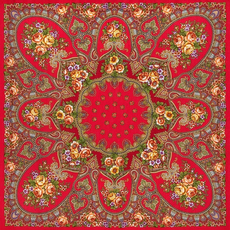 Pavlovo Posad Russian Shawl 100% Wool Scarf 146x146 cm Wrap Silk Fringe 1121-3