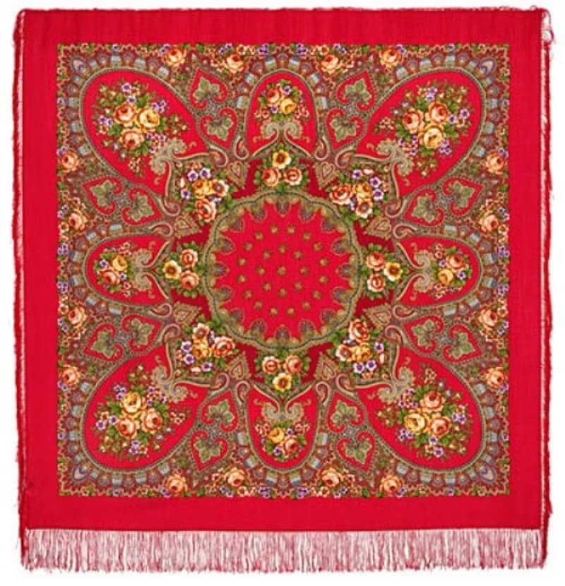 Pavlovo Posad Russian Shawl 100% Wool Scarf 146x146 cm Wrap Silk Fringe 1121-3