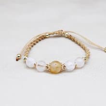 天然水晶 黃水晶+白水晶 編織手環