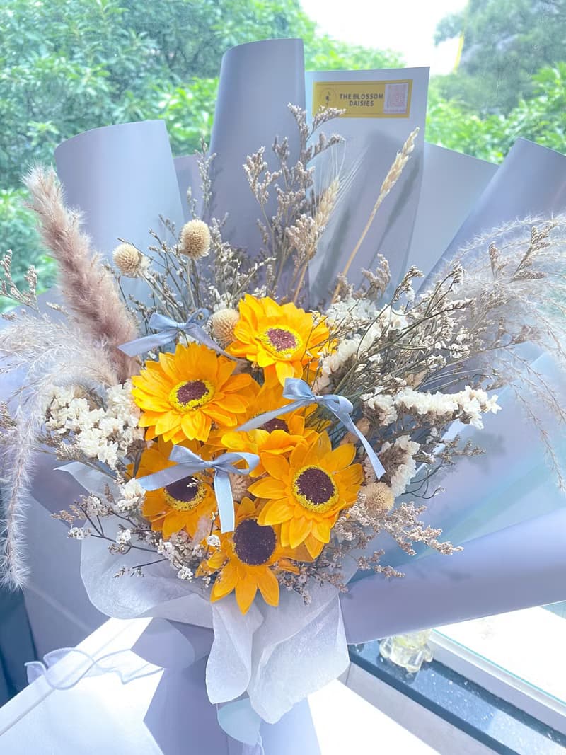 灰藍太陽花花束 (L size)
