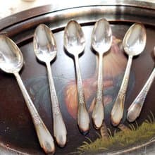 美國中古電鍍純銀一套6件湯匙餐具碟子叉子 高級二手古著珠寶首飾