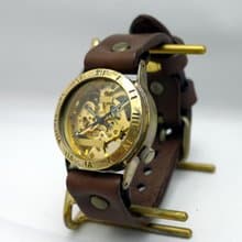 手作り時計 HandCraftWatch 手巻きBrass Men's32mm ローマ数字 GD/BR (BHW057ローマ)