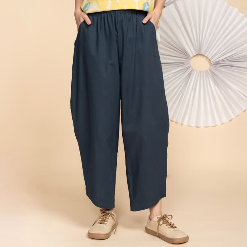 小森漫步繭型褲_夜藍