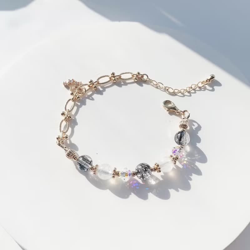 黑髮晶 月光石 14k包金 天然水晶手鍊