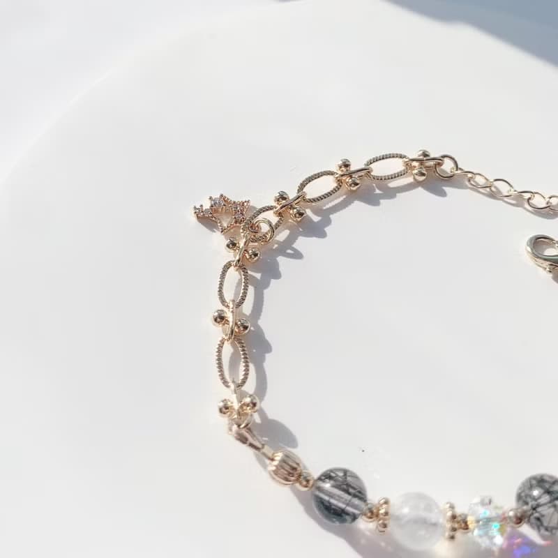 黑髮晶 月光石 14k包金 天然水晶手鍊