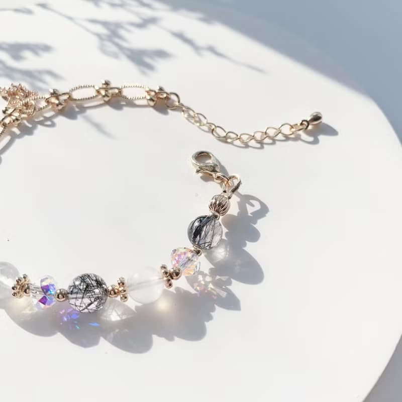 黑髮晶 月光石 14k包金 天然水晶手鍊