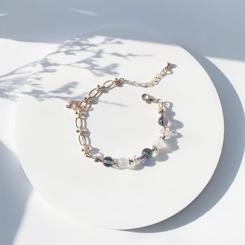 黑髮晶 月光石 14k包金 天然水晶手鍊