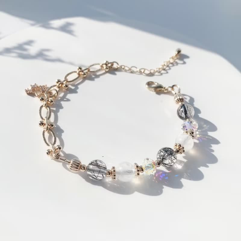 黑髮晶 月光石 14k包金 天然水晶手鍊