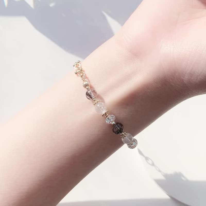 黑髮晶 月光石 14k包金 天然水晶手鍊