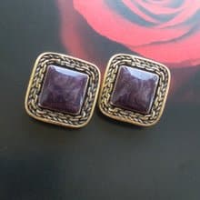 Vintage Jewelry 西洋古董飾品 復古 深紫 拉絲紋 針式耳環