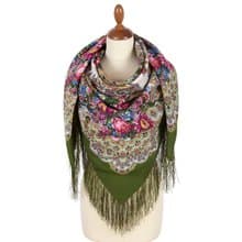 Pavlovo Posad Russian Shawl 100% Wool Scarf 125x125 cm Wrap Silk Fringe 2105-10
