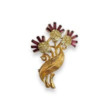 Trifari Antique Radiance Flower Bouquet Brooch with purple crystals 1950s Rare