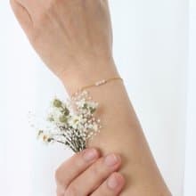 7月巨蟹座誕生石 粉紅蛋白石 14K注金幸運手鍊 送花語乾燥花生日