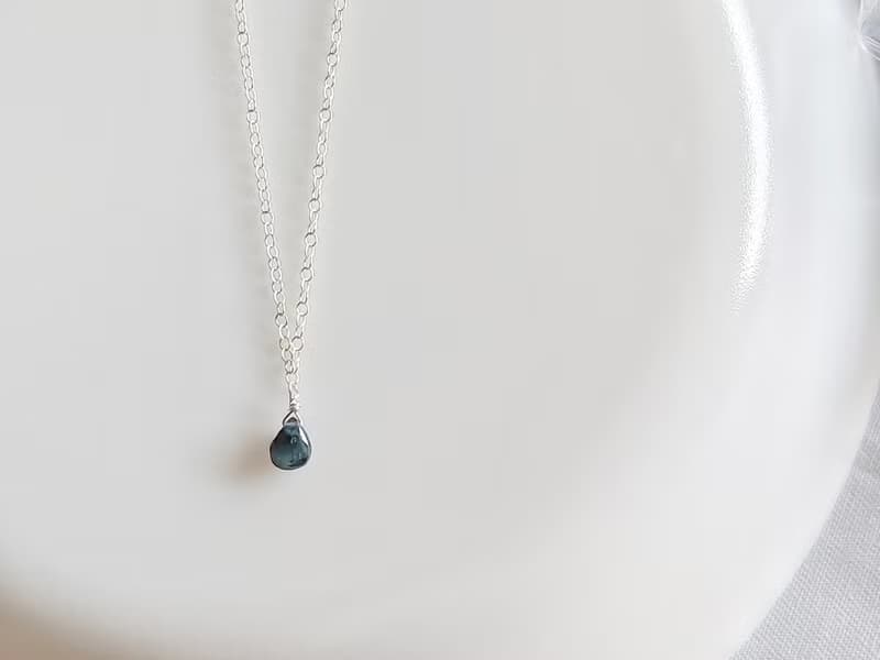 水滴小藍寶石項鍊Sapphire 鎖骨鏈 SV925/14KGF
