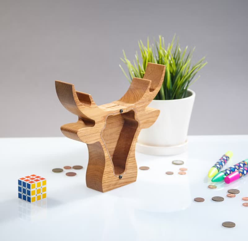 DEER head wood piggy bank Elk moose home decor Christmas gift for kids