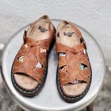 Dr. Martens 焦糖色簍空麻花 真皮牛皮革 厚底編織涼鞋馬汀鞋馬丁