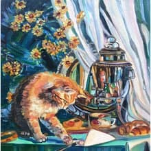 原創畫 Funny Red Cat  Painting  Original Art  Oil Painting  Oil On Canvas
