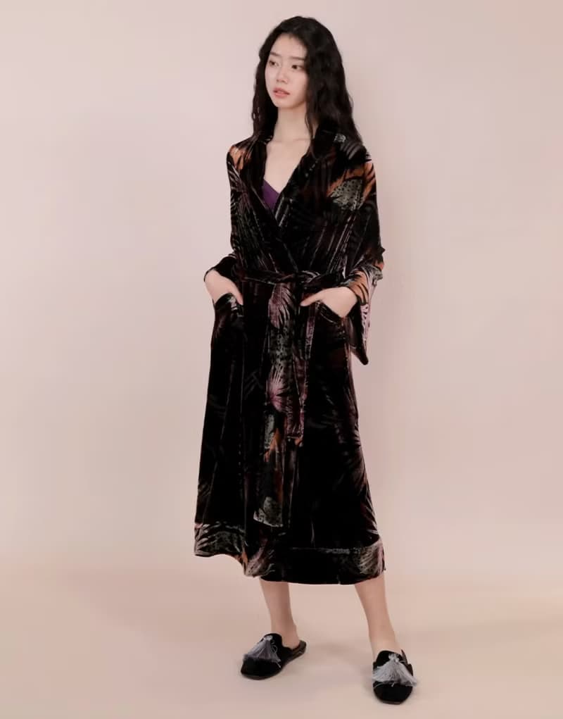 法式奢華 真絲絲絨睡袍家居服 連身裙套裝