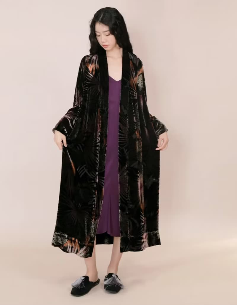 法式奢華 真絲絲絨睡袍家居服 連身裙套裝