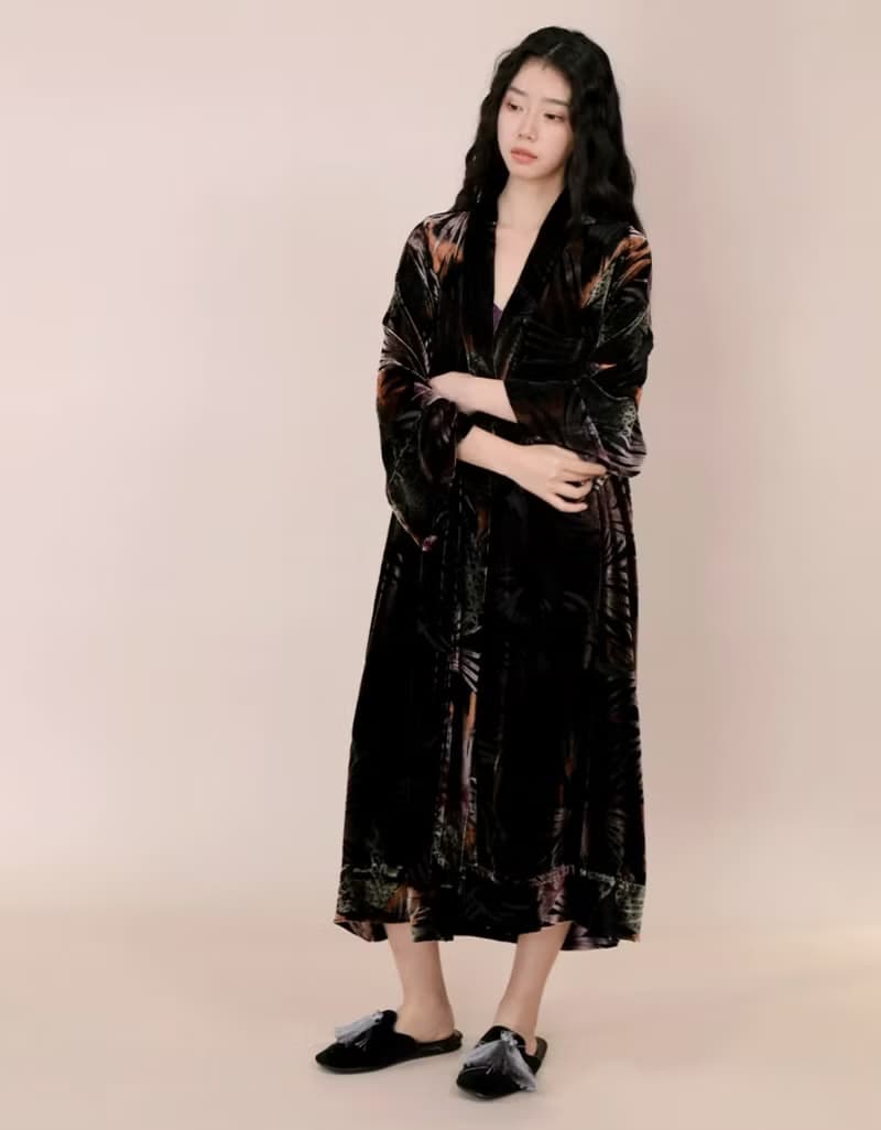 法式奢華 真絲絲絨睡袍家居服 連身裙套裝