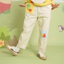 水果派對長褲 復古昭和 可愛舒服 精美刺繡 重工休閒褲