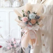 小型永生玫瑰擴香花束 -藍粉色