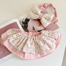 現貨 柔粉春日花語天然染色荷葉圍兜髮帶 彌月禮盒 滿月禮