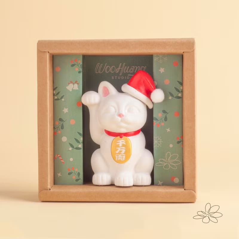 【聖誕節限定禮盒】| woohuang | 水泥材質 | 聖誕帽雪白招財貓