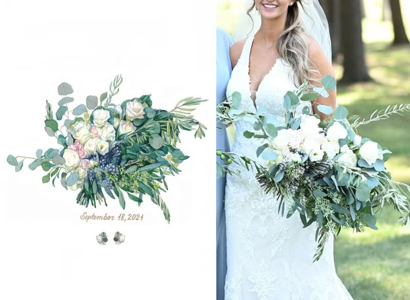 ORIGINAL Custom Wedding Bouquet Painting in Watercolor Bridal flowers portrait