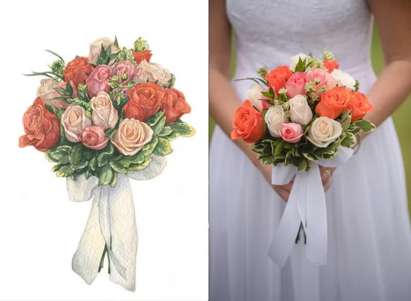 ORIGINAL Custom Wedding Bouquet Painting in Watercolor Bridal flowers portrait
