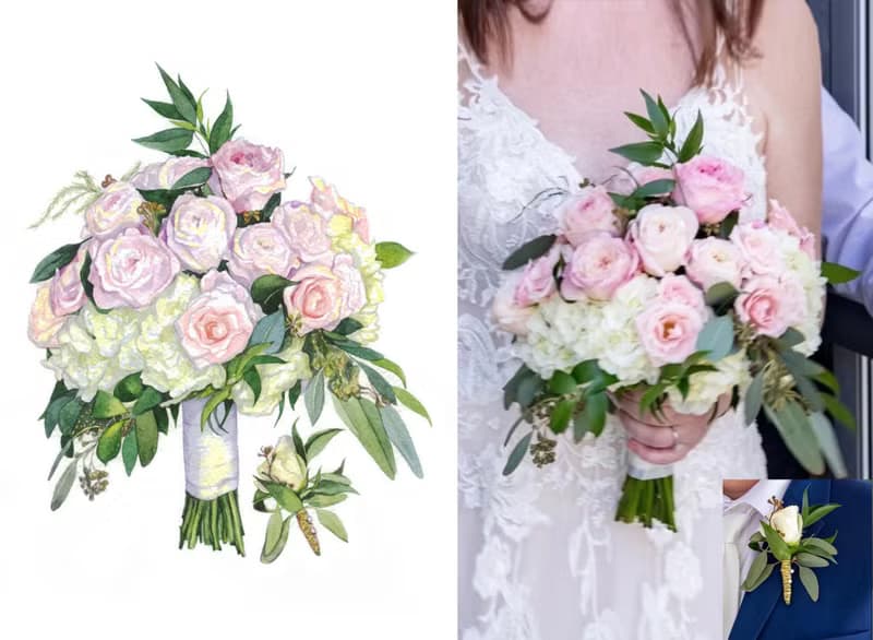 ORIGINAL Custom Wedding Bouquet Painting in Watercolor Bridal flowers portrait
