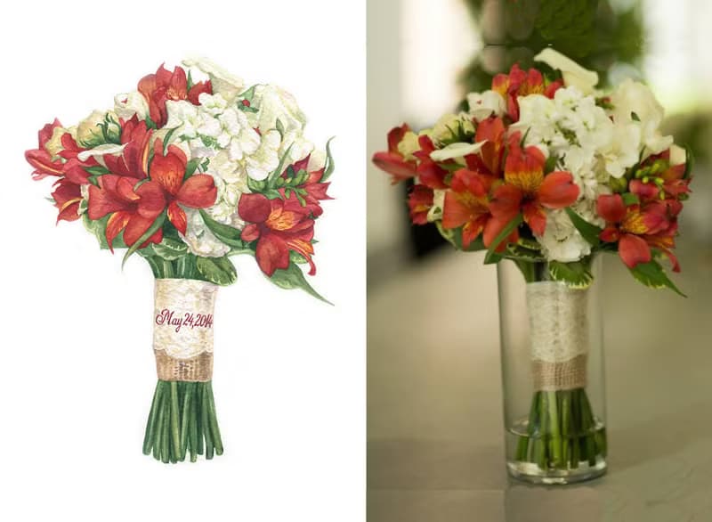 ORIGINAL Custom Wedding Bouquet Painting in Watercolor Bridal flowers portrait